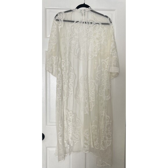 Rachel Zoe Sheer Lace Kimono Cardigan White Boho Beach Cover Up Maternity - Picture 4 of 6